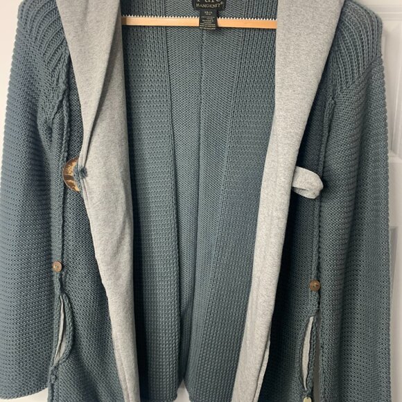 Pure Handknit Women’s Grey-Green Cotton Cardigan –XS – Handmade, Hooded - Picture 7 of 16